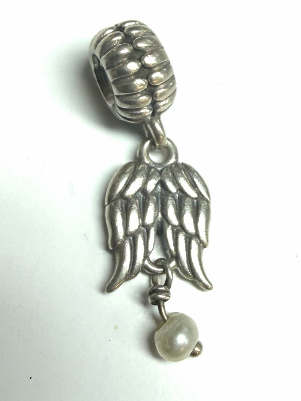 Pandora Sterling Silver Guardian Angel Wings With Pearl Dangle Charm #790975P